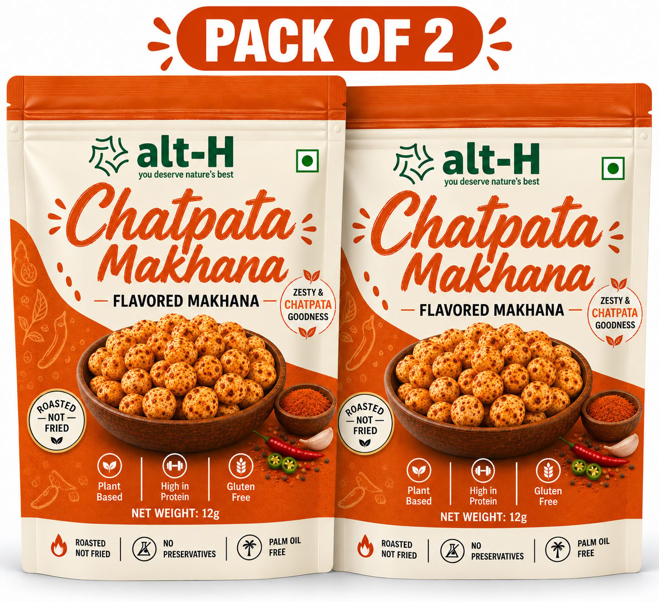 alt-H Chatpata Makhana (Pack of 2, 12g each)