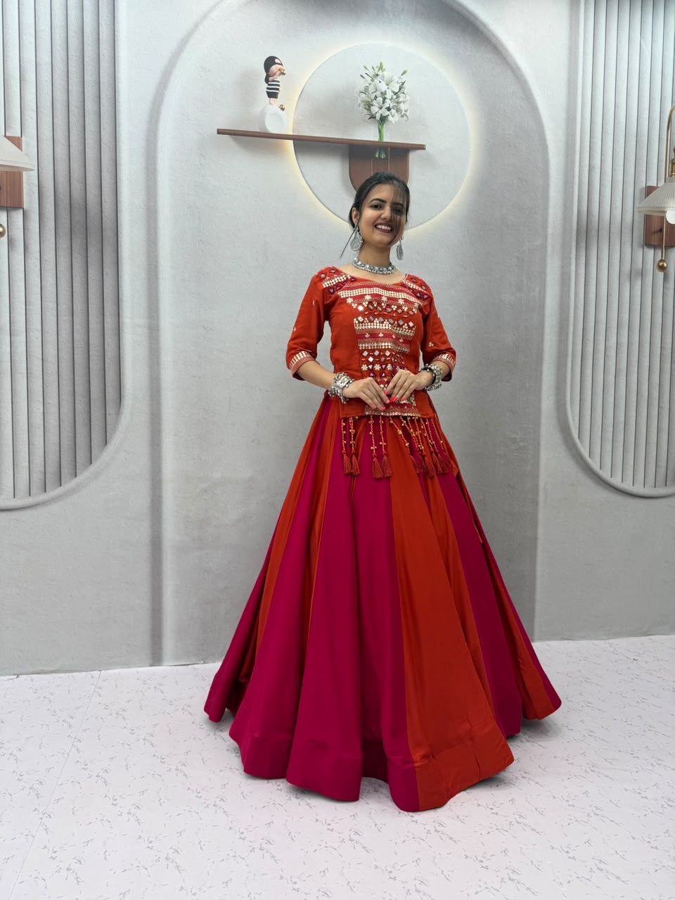 Red Pink Navratri Chaniya Choli For Women 