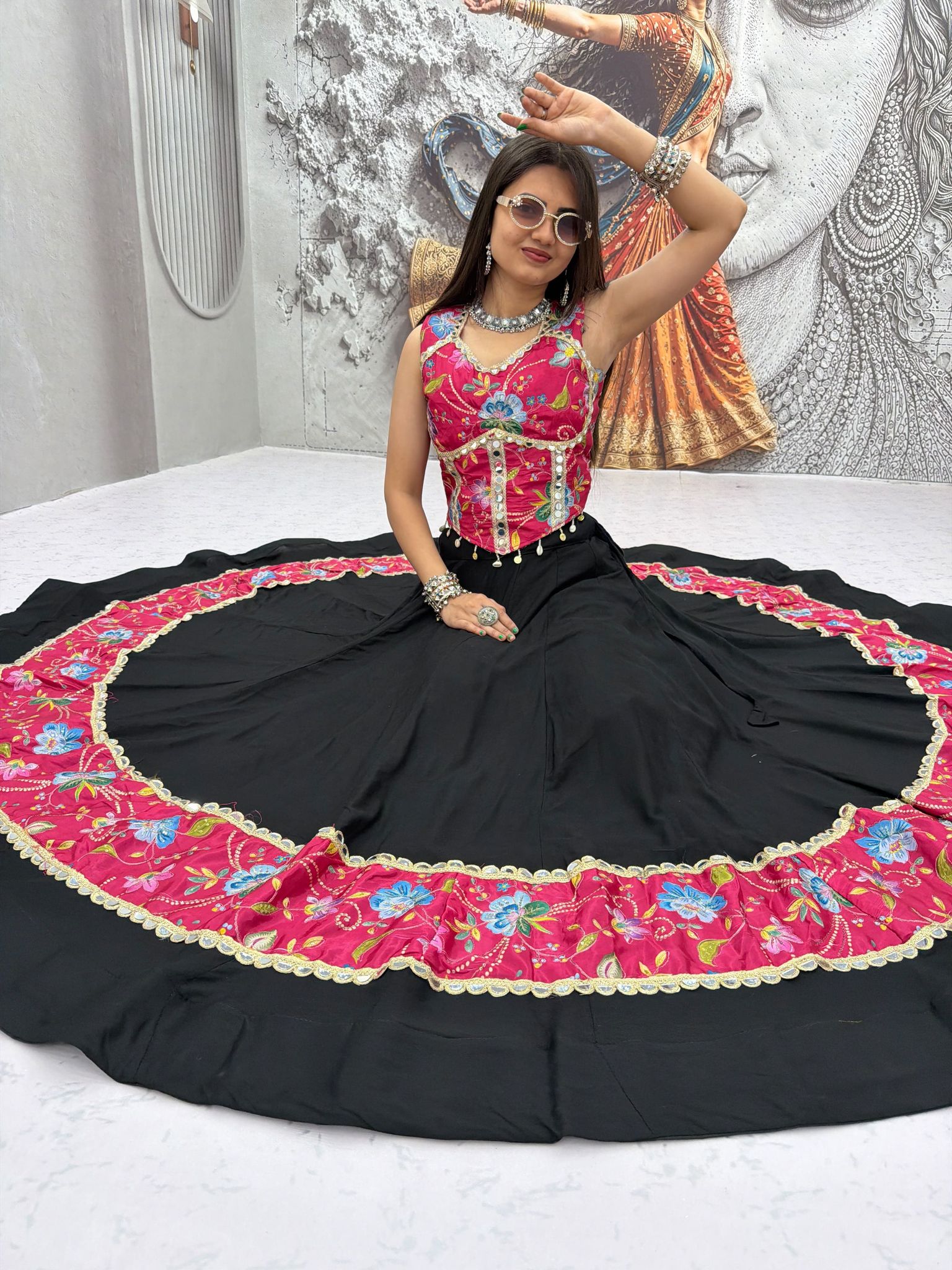 Black and Pink Lehenga Choli for Women | Indian Wedding Guest Dress | Designer Bollywood Lehenga