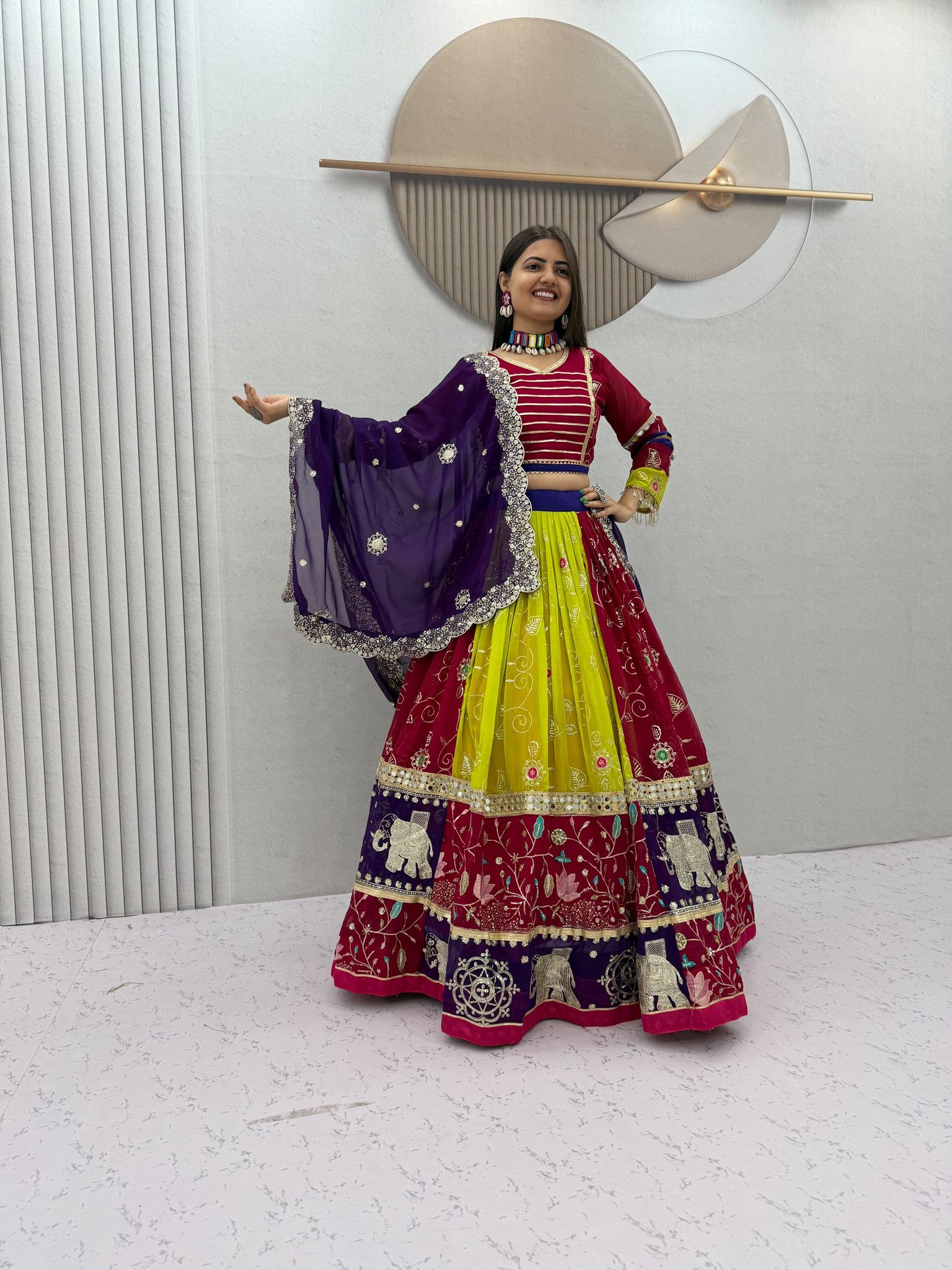 Multicolor Fox Georgette Navratri Lehenga Choli with Heavy Mirror Work