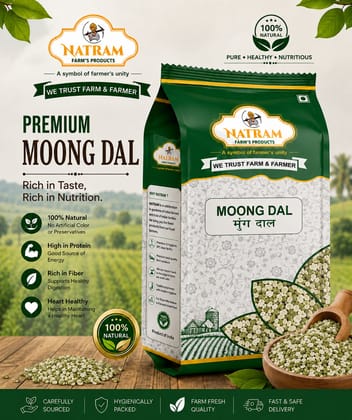NATRAM Moong Dal Chilka 500gm | Green Moong Split | Unpolished | Wholesome for everyday meal or Everyday Dal