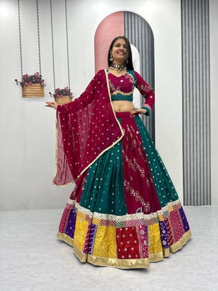Navratri Special Vintage Multicolor Georgette Lehenga Choli Set with Heavy Sequence Embroidery and Dupatta
