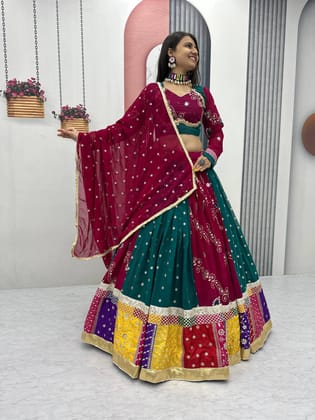 Navratri Special Vintage Multicolor Georgette Lehenga Choli Set with Heavy Sequence Embroidery and Dupatta