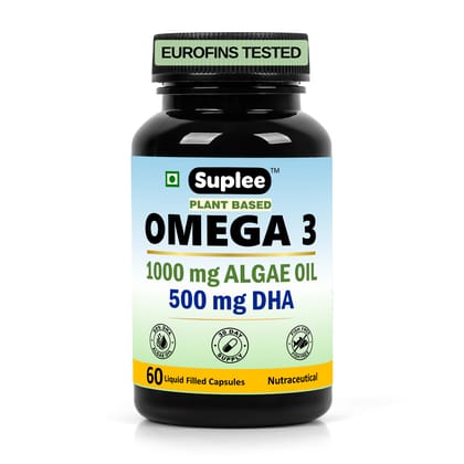 Suplee Plant Based Omega 3 | 1000mg Algae Oil with 500mg DHA | 60 Capsules