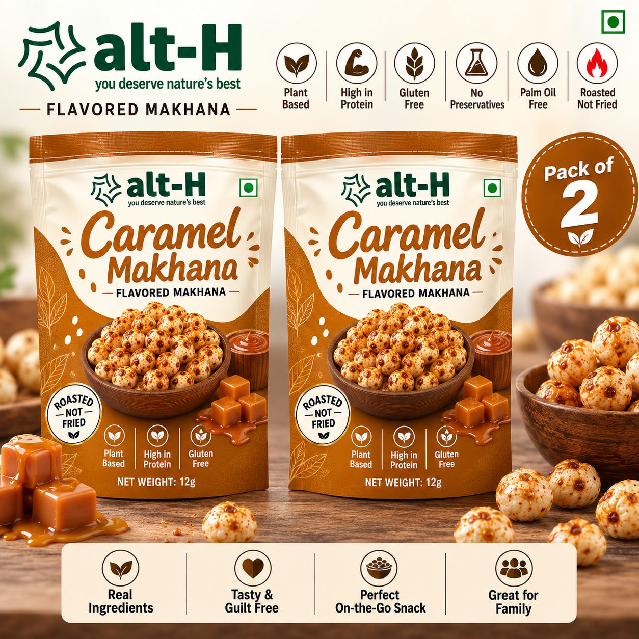 alt-H Caramel Makhana 12g Pack of 2