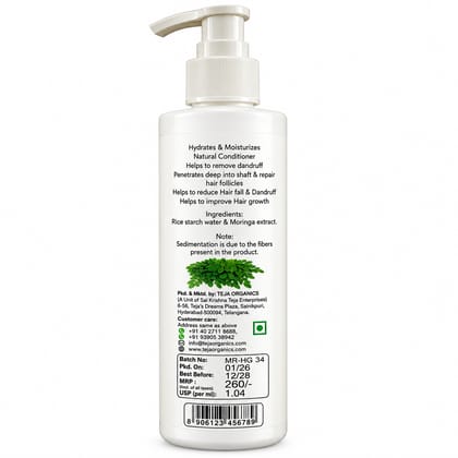 Moringa Rice Shampoo 250 ml | Blend of moringa and rice extract | Enriched with Moringa | Hydrates & Moisturizes | Natural Conditioner