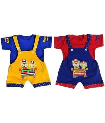TRITI Pack of 2 Unisex for Baby Cotton Blend Dungaree Sets ( Multi )