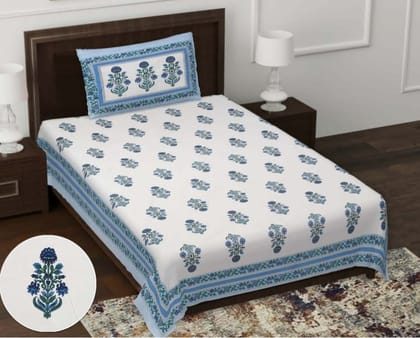 DHRUVINSRI Luxury Hand Block Print Pure Cotton 1 Single Bedsheet with 1 Pillow Cover 60*90 inches, 250GSM,144TC-1 Set DHRUVINSRI Luxury Hand Block Print Pure Cotton 1 Single Bedsheet with 1 Pillow Cover 60*90 inches, 250GSM,144TC-1 Set