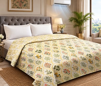 DHRUVINSRI Soft Cotton Blend Beige colour AC Comforter, Lightweight, Reversible , Floral Print, Size 215*190*48, best for all season Ac room , travel and domestic use-1 pc