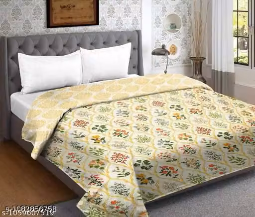 DHRUVINSRI Soft Cotton Blend Beige colour AC Comforter, Lightweight, Reversible , Floral Print, Size 215*190*48, best for all season Ac room , travel and domestic use-1 pc