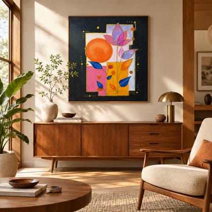 DHRUVINSRI Vastu Inspired Lotus & Rising Sun Acrylic Canvas Art I Painting 8x10 Inch| Unframed-1 Pc