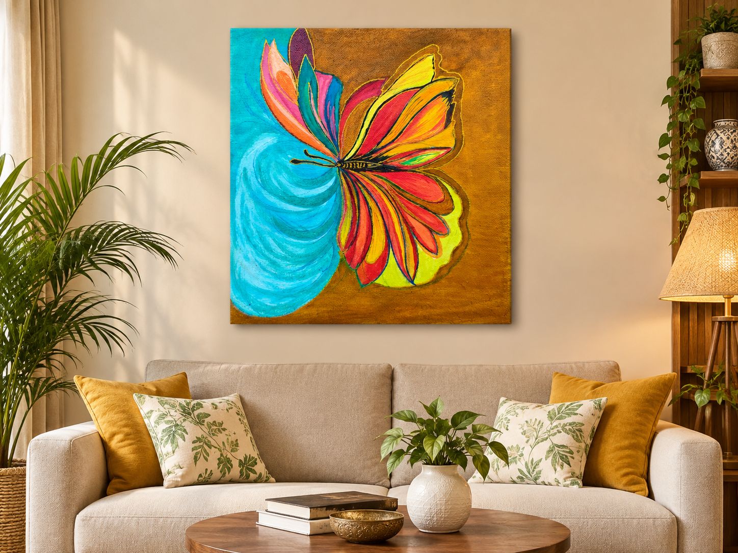 DHRUVINSRI Original Acrylic Butterfly & Floral Painting Without Frame | Hand-Painted Canvas Art | 8 x 10 Inches I Wall Art I Canvas Art