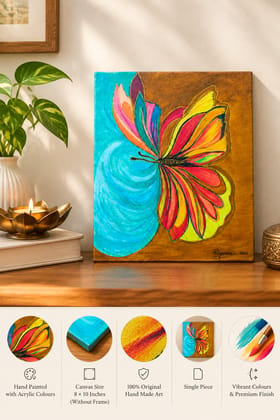 DHRUVINSRI Original Acrylic Butterfly & Floral Painting Without Frame | Hand-Painted Canvas Art | 8 x 10 Inches I Wall Art I Canvas Art
