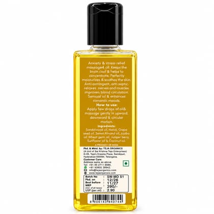 Sandalwood Massage Oil 100ml | Pleasant Natural Aroma | Soothes & nourishes the skin | Promotes Relaxation – Ideal for stress relief | Non-Sticky & Fast Absorbing – Suitable for daily use