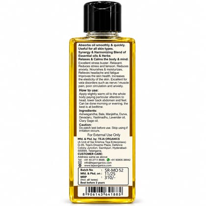 Stress Relief Massage Oil 100ml | Stress buster | Unwinding | Calming, Soothing, Relaxing | Reduces anxiety | Supports Sleep Quality | Relief from Vata disorders | Best for evening or bedtime massage