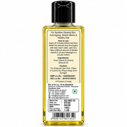 Vitamin E Oil (Diluted) 100ml | Skin & Hair Nourishing Oil | For Spotless Glowing Skin | Anti-Ageing | Stretch Marks | Healthy Hair