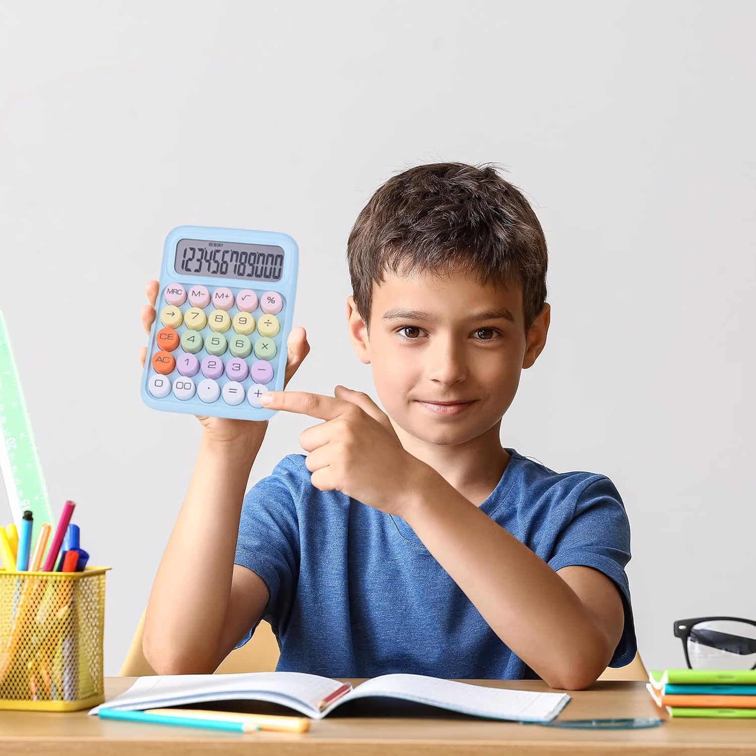 Colorful Calculator, Candy-Colored Electronic Desktop Calculators with 12Digit Large LCD Display and Big Round Buttons, Typewriter-Inspired Mechanical Key Calculator for Office,School, Home, Business - Stationery | Buy online on ZillyBuy