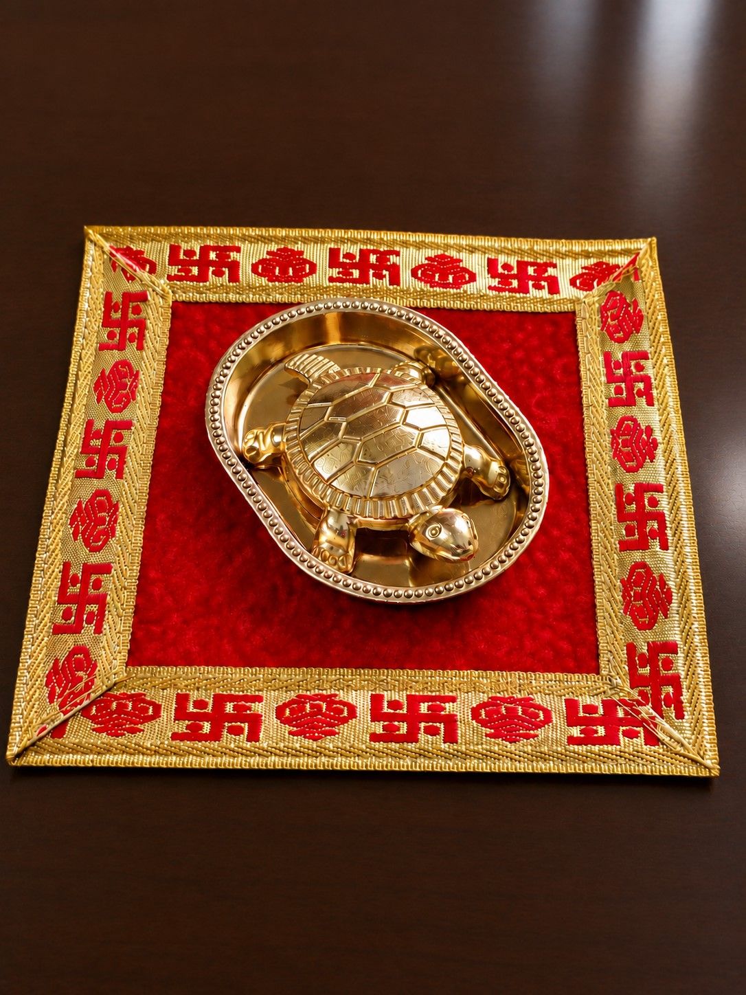 Pure Brass Tortoise Kachua & Plate Set with with premium asan & Gift Box | Vastu Tortoise for Hame