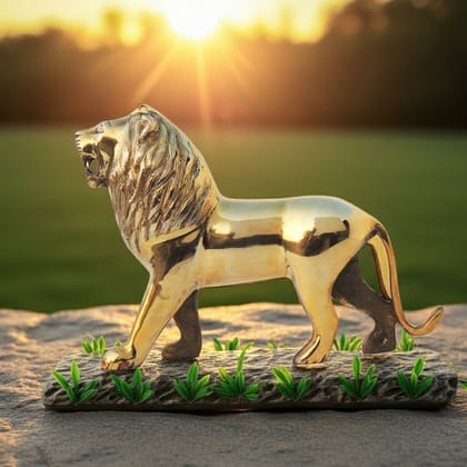 Handmade Brass Lion Decorative Showpiece for Vastu & Interior Decor, Height : 7 Inch (ANMAS193 C)