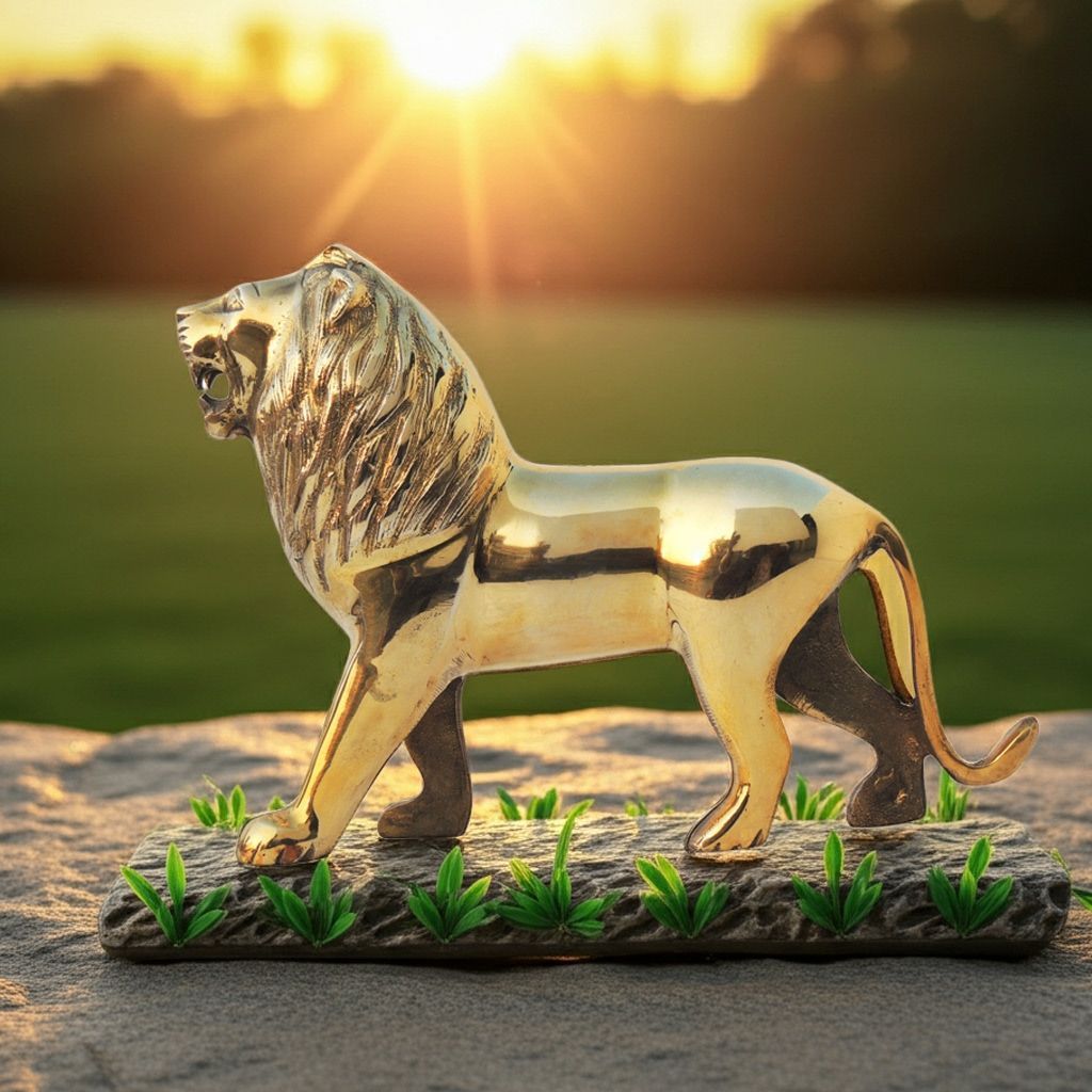 Handmade Brass Lion Decorative Showpiece for Vastu & Interior Decor, Height : 7 Inch (ANMAS193 C)