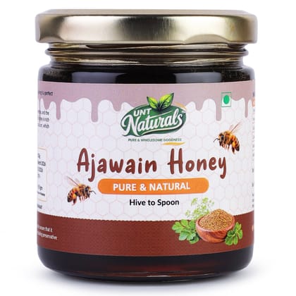 UNT Naturals Ajwain Honey 250g- Raw & Natural Honey- Pure, Unfiltered & Unprocessed Shahad- No Added Sugar- Healthy, Naturally Contains Enzymes & Antioxidants- Ideal for Cooking, Baking & Daily Use