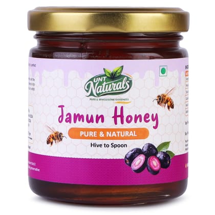 UNT Naturals Raw Jamun Honey 250g- Pure Unfiltered, Unprocessed, Unpasteurized & Unheated Shahad- No Added Sugar- Rich in Nutrients & Antioxidant- Natural Sweetener for Tea, Cooking & Baking