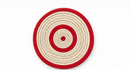 Woven Round Heat Resistant Trivet, Red and Natural