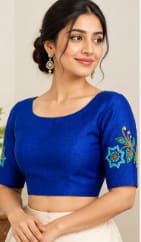 blue Blouse with Pearl & Sequin Embroidery