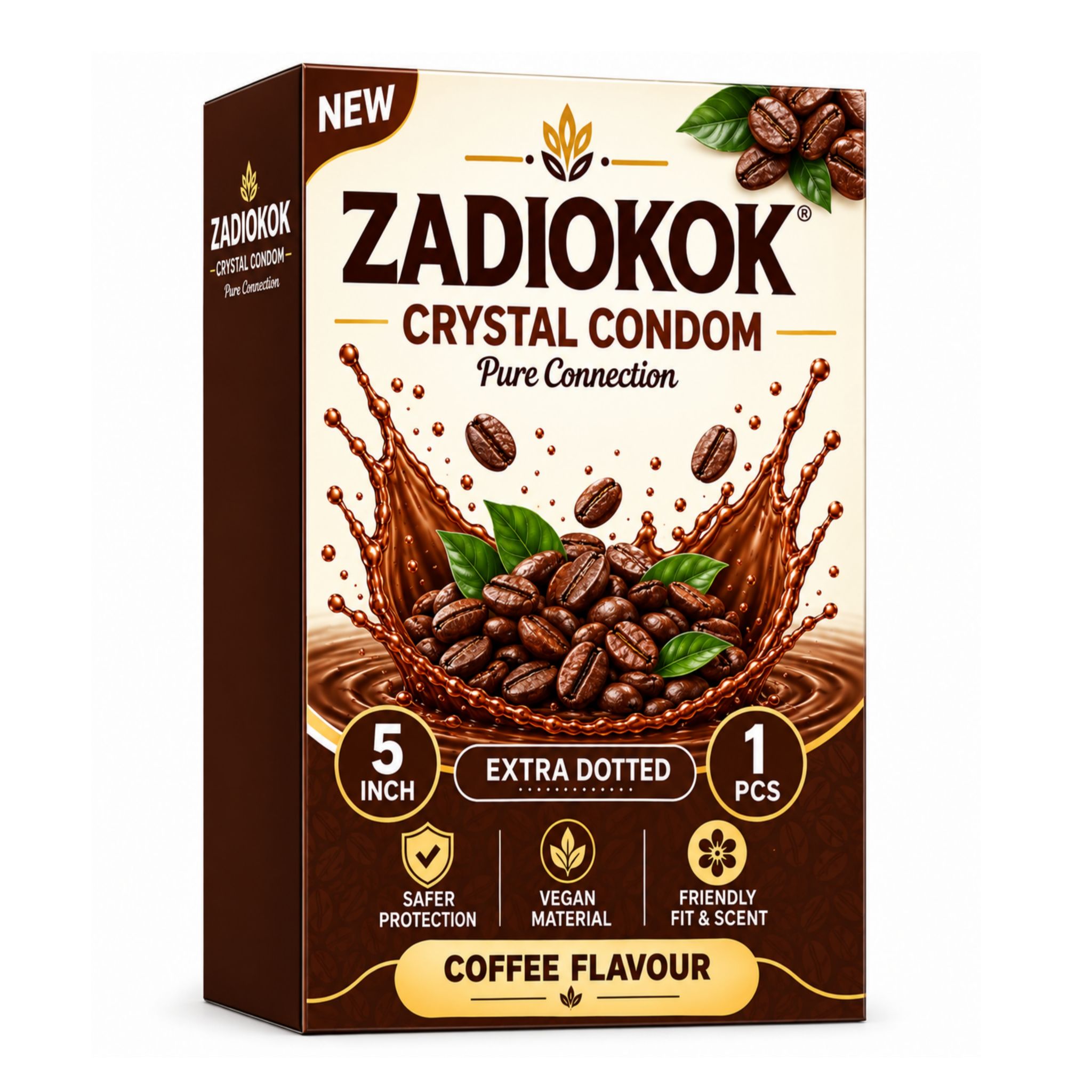 Zadiokok 5 Inch Crystal Dotted Condom Extra Dotted Coffee Flavour, Reusable & Comfortable Fit (1 Pcs Set)