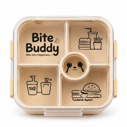 Bite Buddy Kids Lunch Box with 4 Compartments & Dip Container | Locking Tiffin Box for School, Snacks & Travel | Assorted Colors