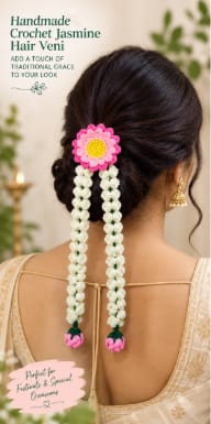 Handmade Crochet Jasmine Hair Veni - Pink and White Gajra