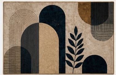 Modern Abstract Geometric Arches and Leaf Wall Rug