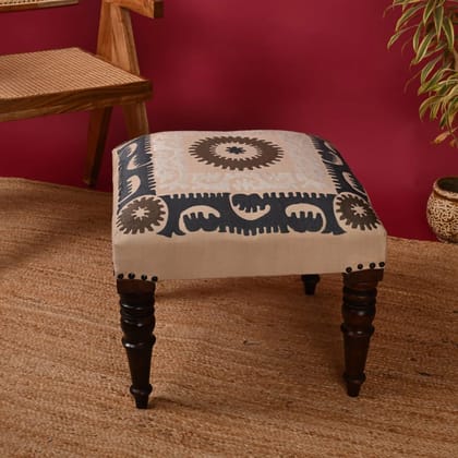 Handcrafted Wooden Ottoman with Intricate Chikan Embroidery & Adjustable Legs