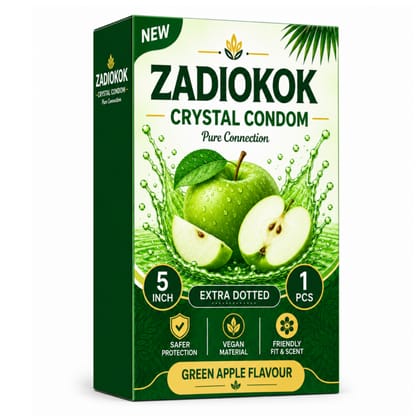 Zadiokok 5 Inch Crystal Dotted Condom Extra Dotted Green Apple Flavour, Reusable & Comfortable Fit (1 Pcs Set)
