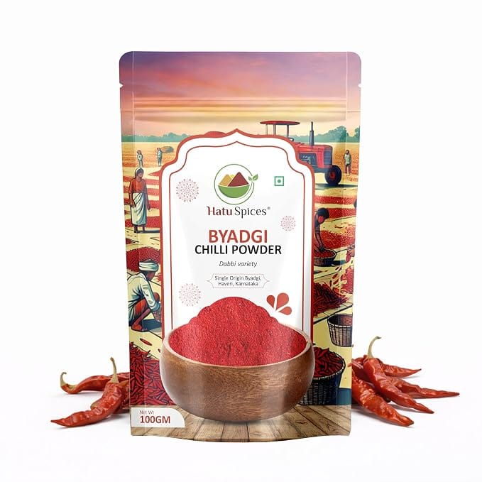Hatu Spices Byadgi Chilli Powder Dabbi Variety 100g