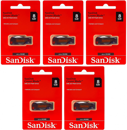 SanDisk Cruzer Blade USB 2.0 8gb Pendrive Pack of-5 8 GB Pen Drive Compatible with Audio Player, Desktop Computer, Gaming Console, Laptop, Mobile, Tablet, Netbook, Television USB 2.0 Plastic Case (Black, Red)