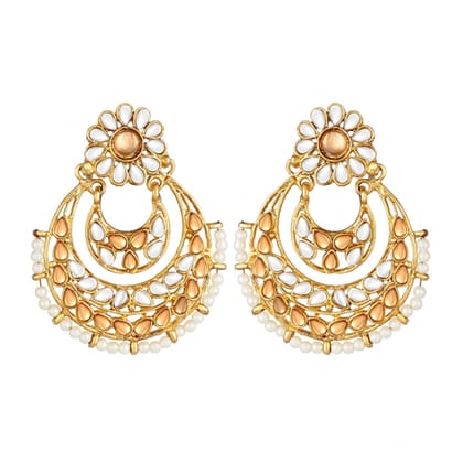 Generic Women's Rose Gold Plated Alloy Kundan Earrings &amp; Mangtikka (White &amp; Gold)