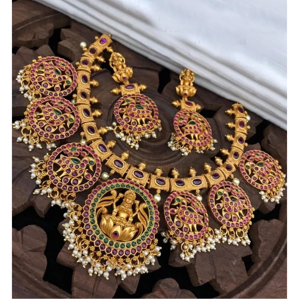 Generic Women's Goddess Glamour Gold Plated Temple Necklace and Jhumka Set (Multi Color, Free Size) - Jewellery Sets | Buy online on ZillyBuy
