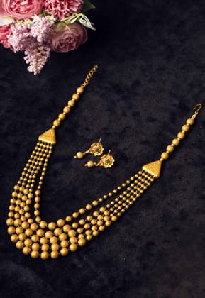 Generic Women's Ethnic Five Layer Brass Mala With Crystal For Women And Girls (Green, Free Size)
