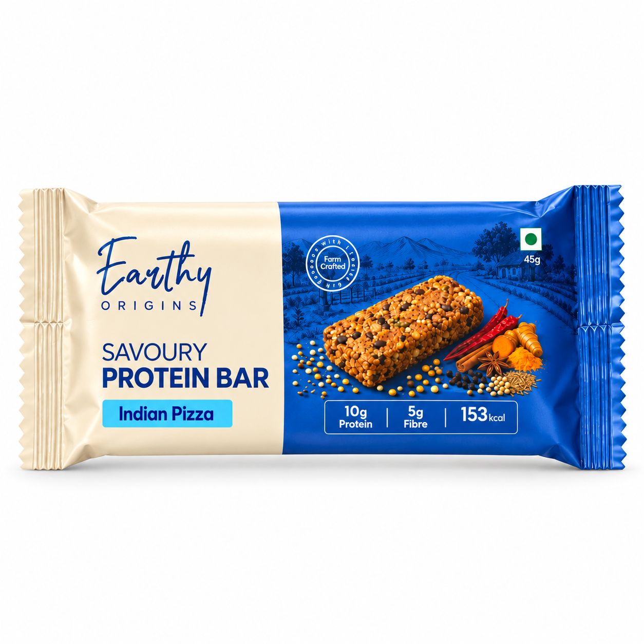 Earthy Origins Protein-Rich Savoury Bar – Indian Pizza Flavour, Pack of 6
