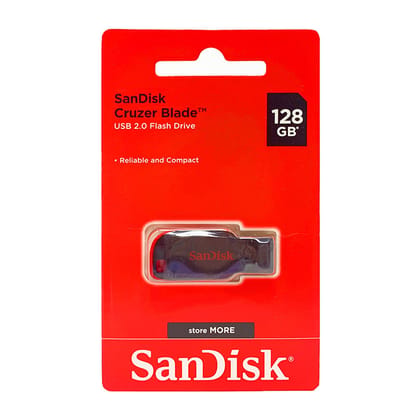 SanDisk Cruzer Blade USB 2.0 128gb Pendrive  128GB Pen Drive Compatible with Audio Player, Desktop Computer, Gaming Console, Laptop, Mobile, Tablet, Netbook, Television USB 2.0 Plastic Case (Black, Red)