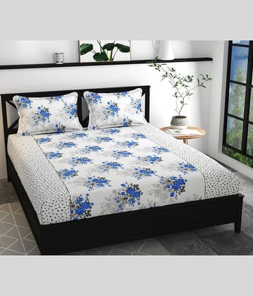 Apala Microfiber Floral Double Bedsheet with 2 Pillow Covers - white