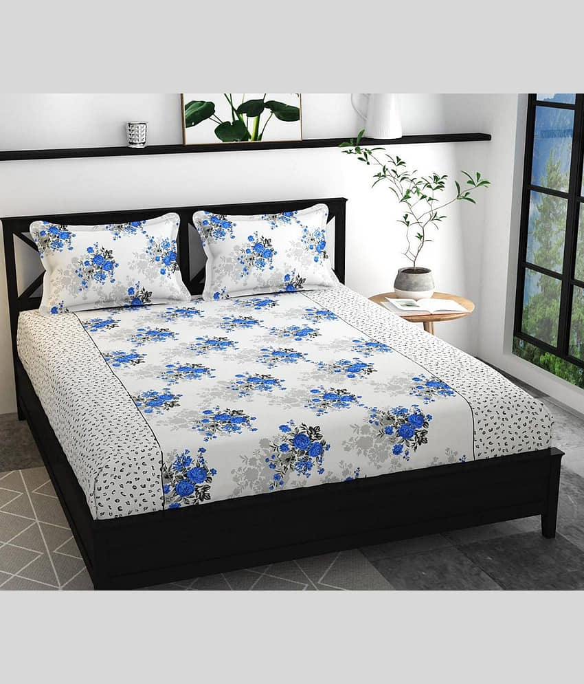 Apala Microfiber Floral Double Bedsheet with 2 Pillow Covers - white