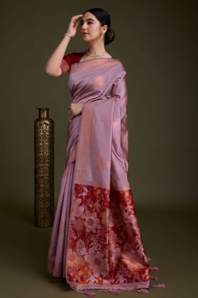 Pink Woven Silk Saree