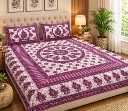King Size Soft Cotton Bedsheet with 2 Pillow Covers,180TC, 90*100 Inches | Pink & White Floral Printed Double Bed Sheet | Elegant Cotton Bedding Set