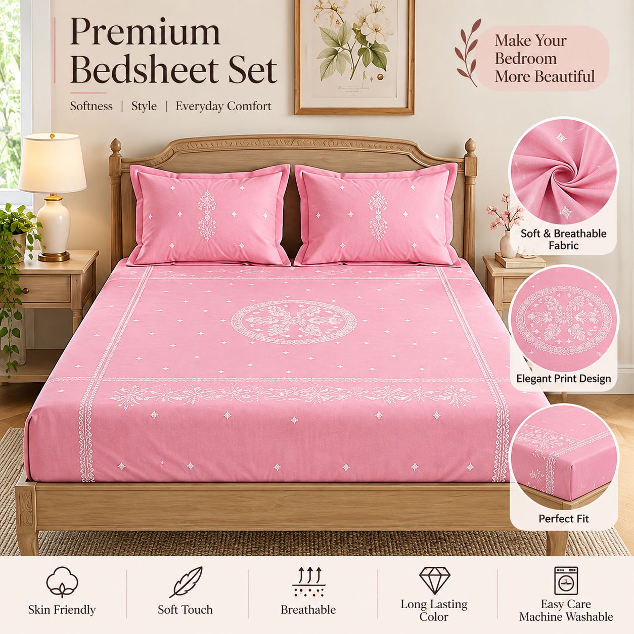 Lucknow Chikankari Art- Bedsheet (King Size)