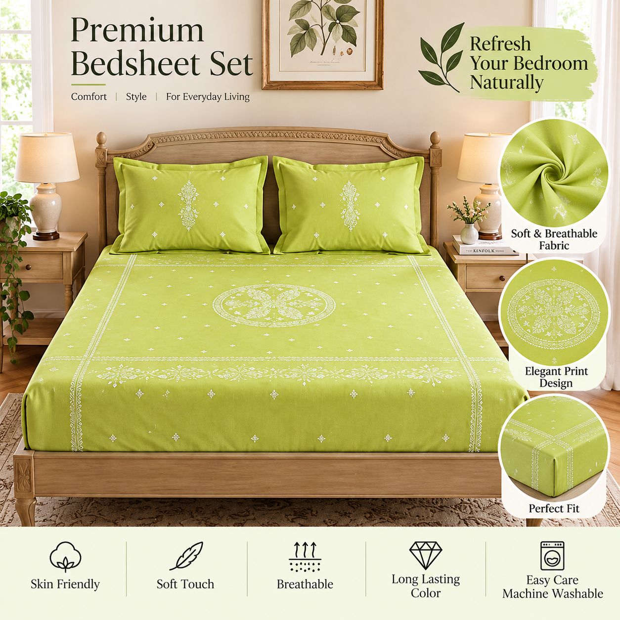 Lucknow Chikankari Art- Bedsheet (King Size)