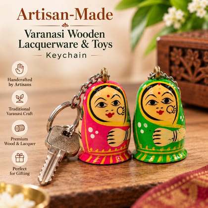 Artisan-Made Varanasi Wooden Lacquerware & Toys Keychain