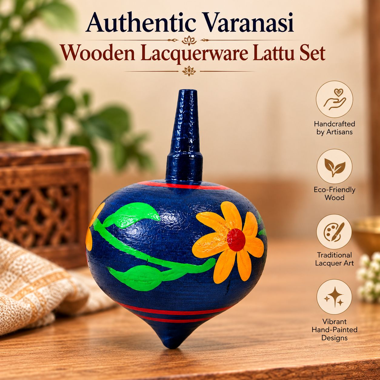Authentic Varanasi Wooden Lacquerware Lattu Set