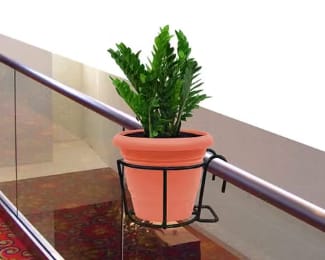 Innovation Hanging Flower Pot Holder Railing Potted Plant Stand for Home Balcony Décor, Black, Set Of 4